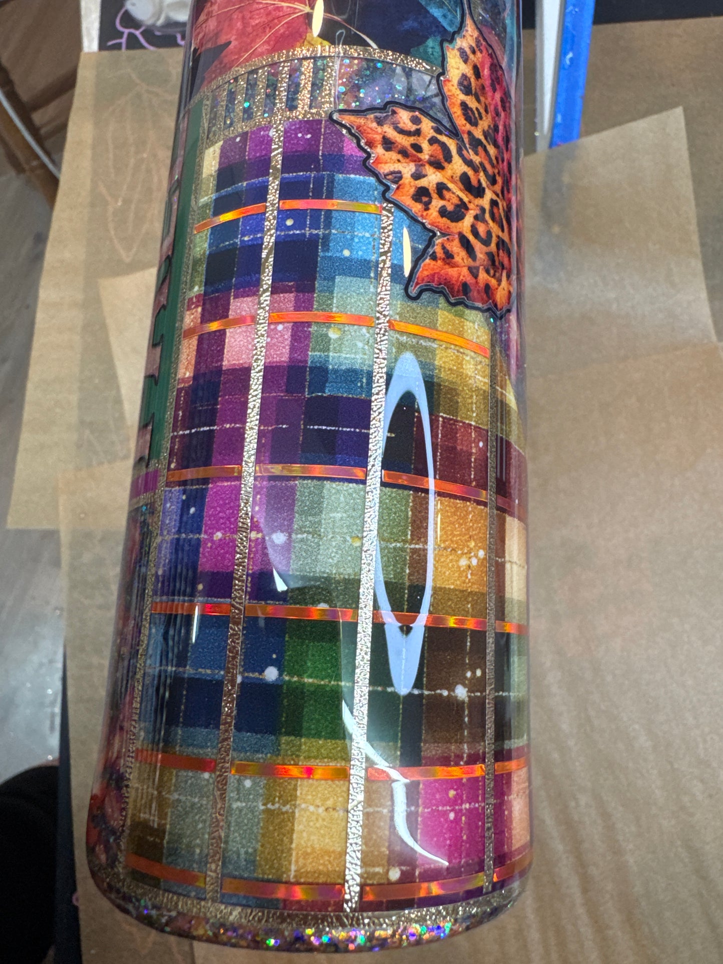 32 oz tipsy Fall peekaboo with UVDTFs and decals