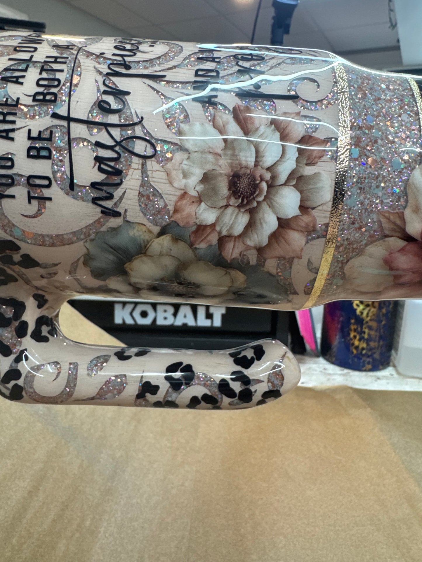 30 oz Handle grippy decaled tooled leather peekaboo