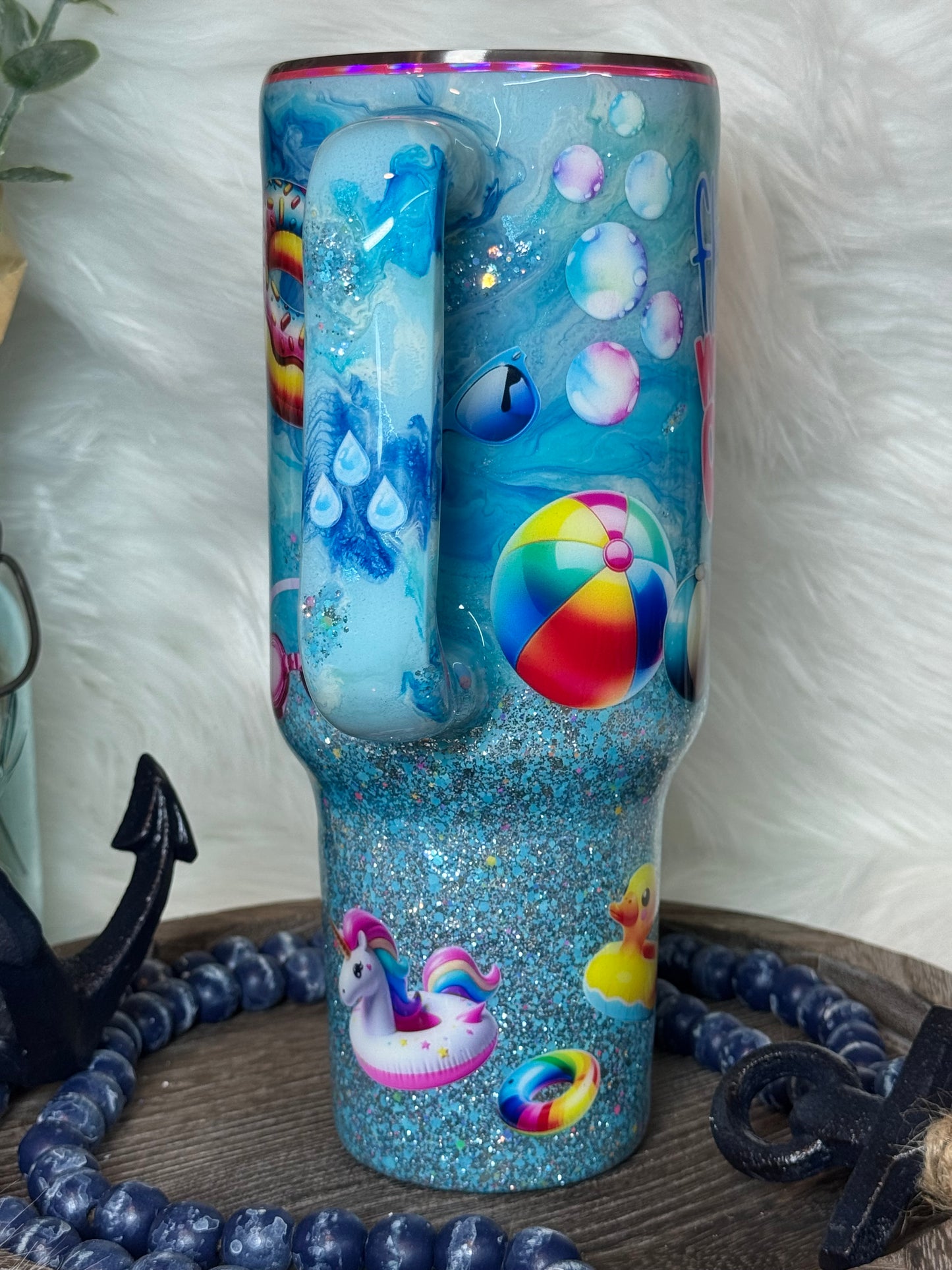40 oz Pool Fun ink and glitter swirl