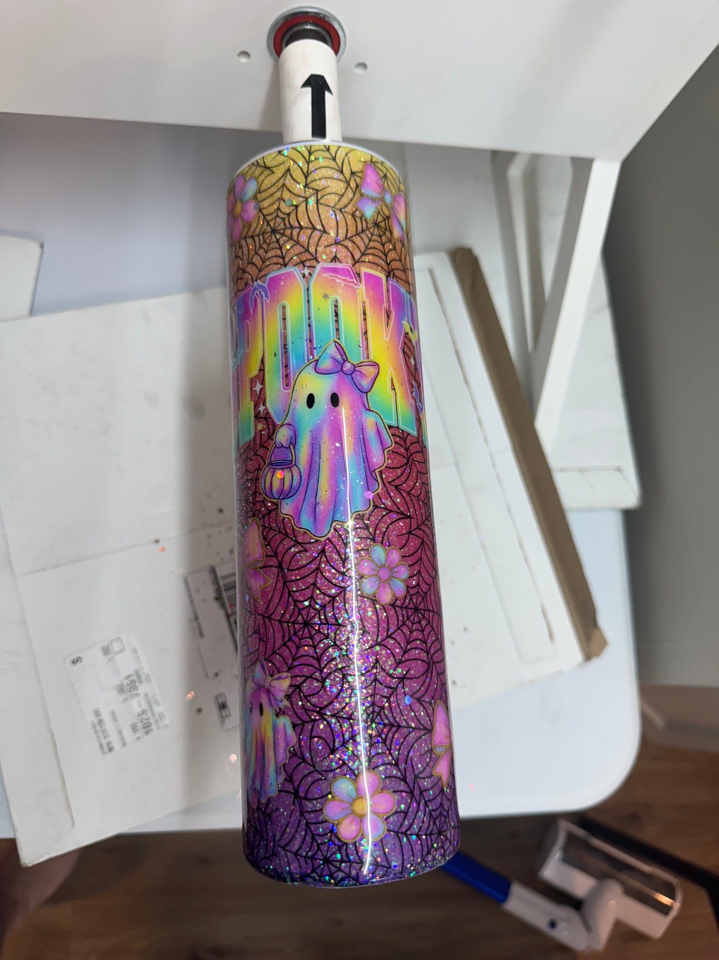 32 oz tipsy Halloween glitter, vinyl, and UVDTFS (may need one more coat of epoxy)