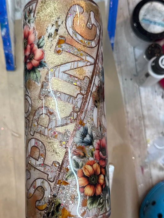 24 oz Tipsy with double peekaboo and decals on glitter