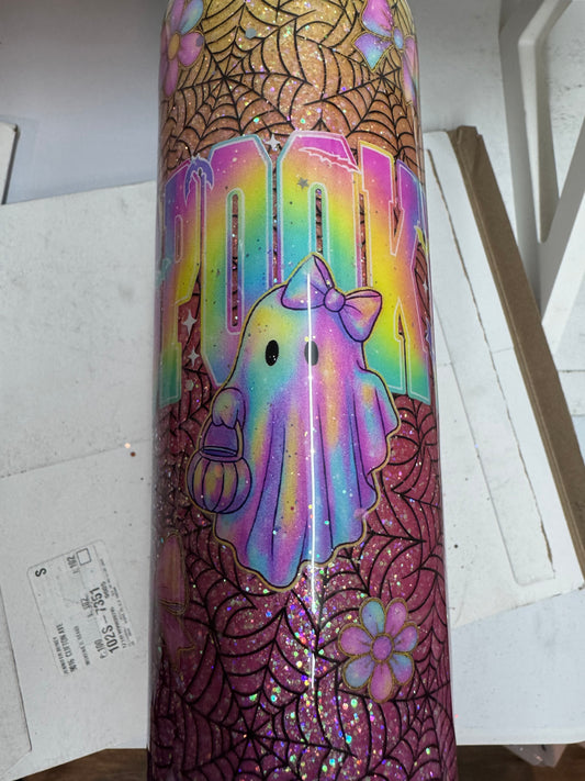 32 oz tipsy Halloween glitter, vinyl, and UVDTFS (may need one more coat of epoxy)