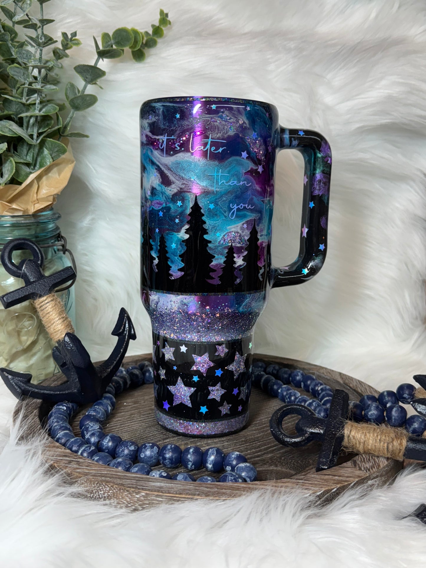 40 oz Northern Lights w/ peekaboo and glow stars/words