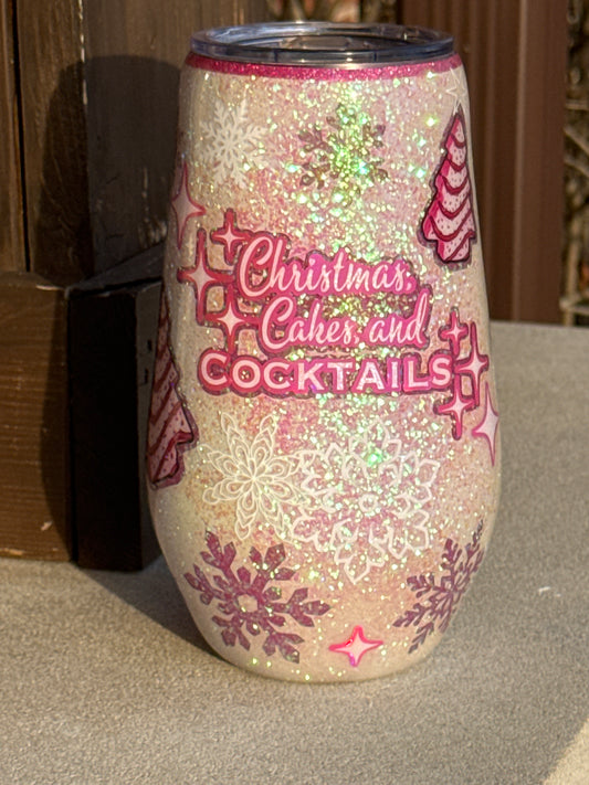 17 oz Stemless wine pink Christmas cocktails decaled peekaboo