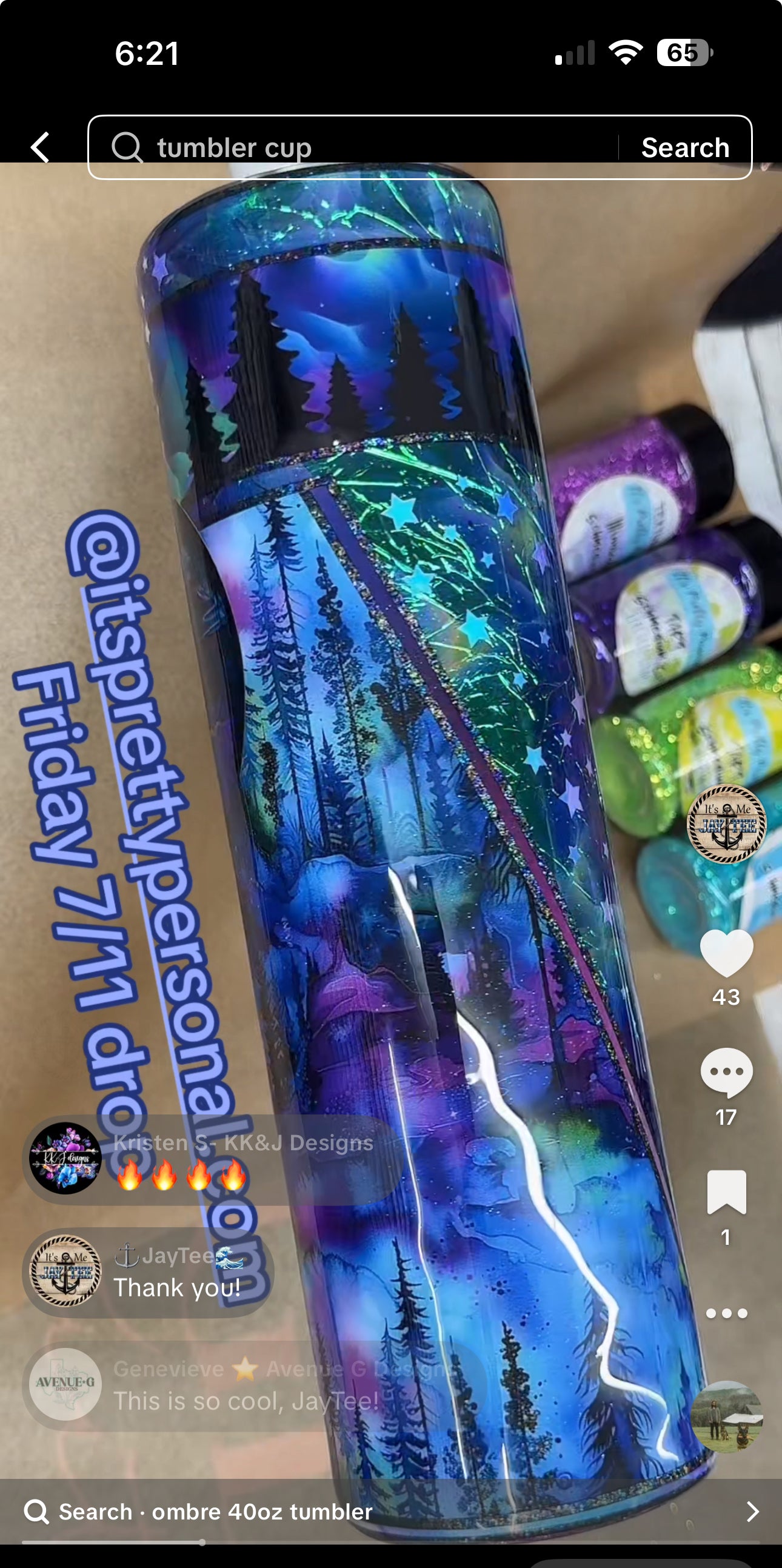 Kristen’s 32 oz tipsy Northern Lights with glowing stars