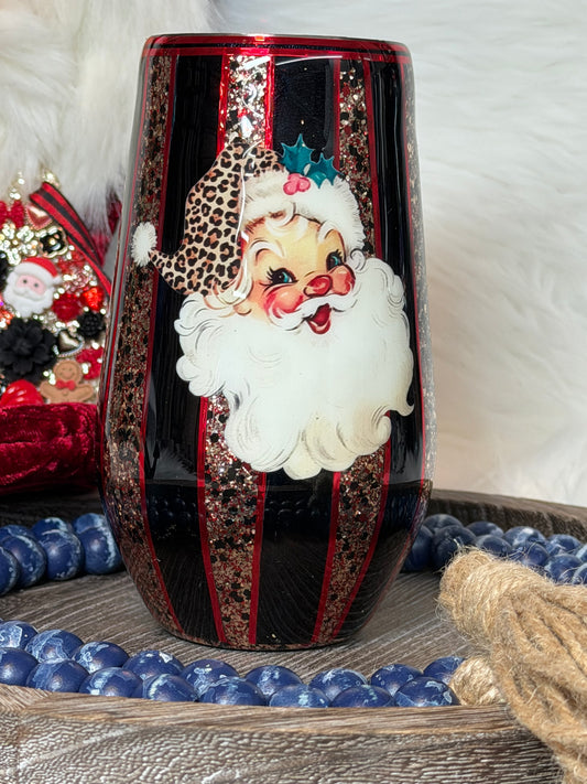 17 oz wine Fa la la Leopardess Santa