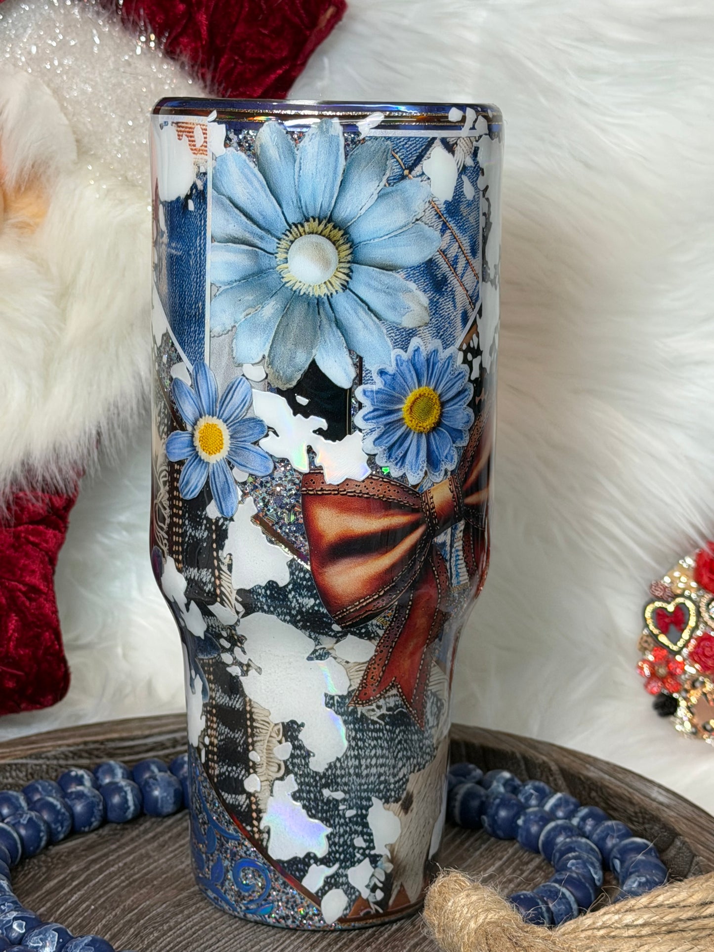 40 oz Blue Jean and cow Western- very heavy- coverup of an abandoned cup