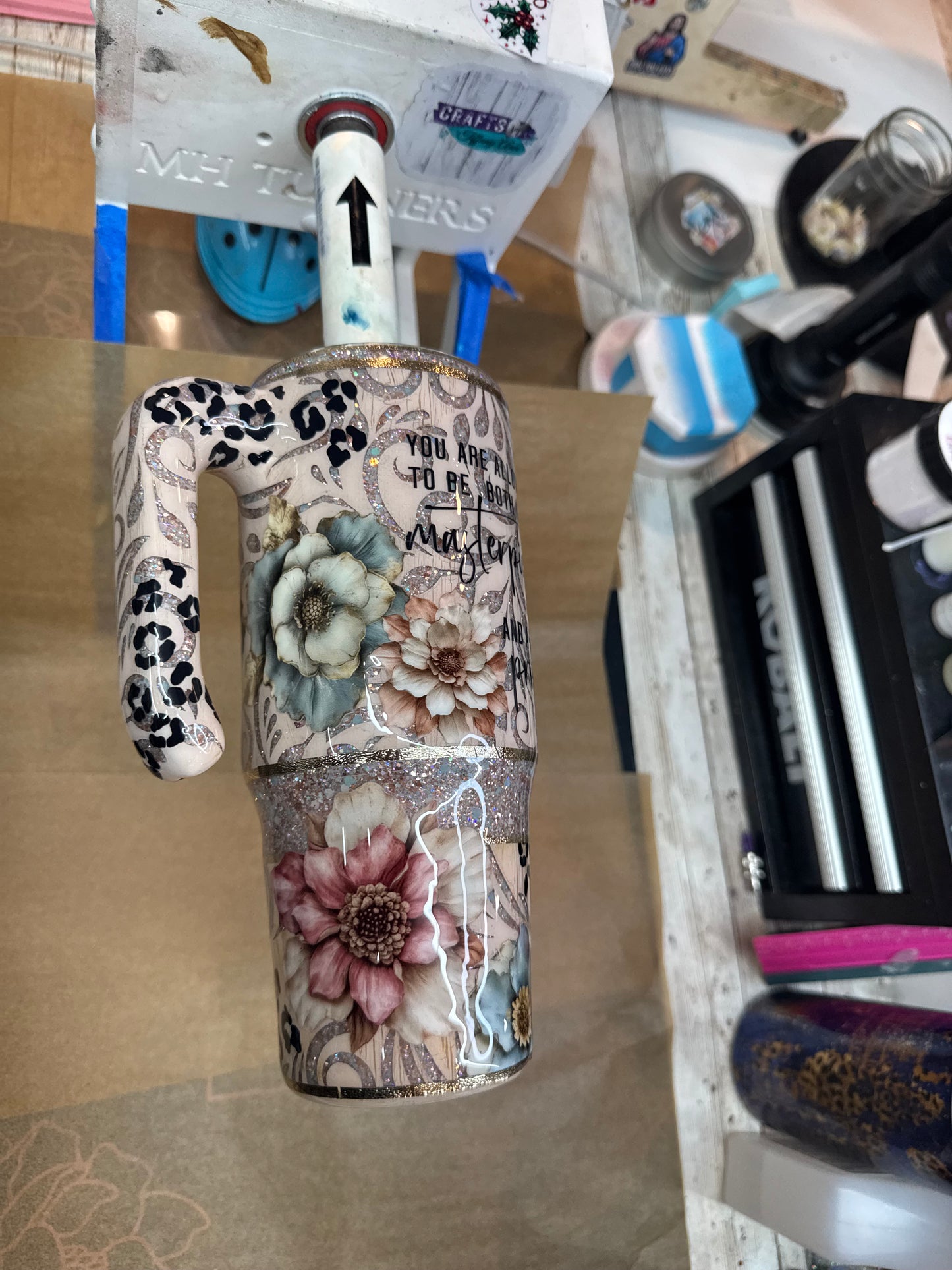 30 oz Handle grippy decaled tooled leather peekaboo