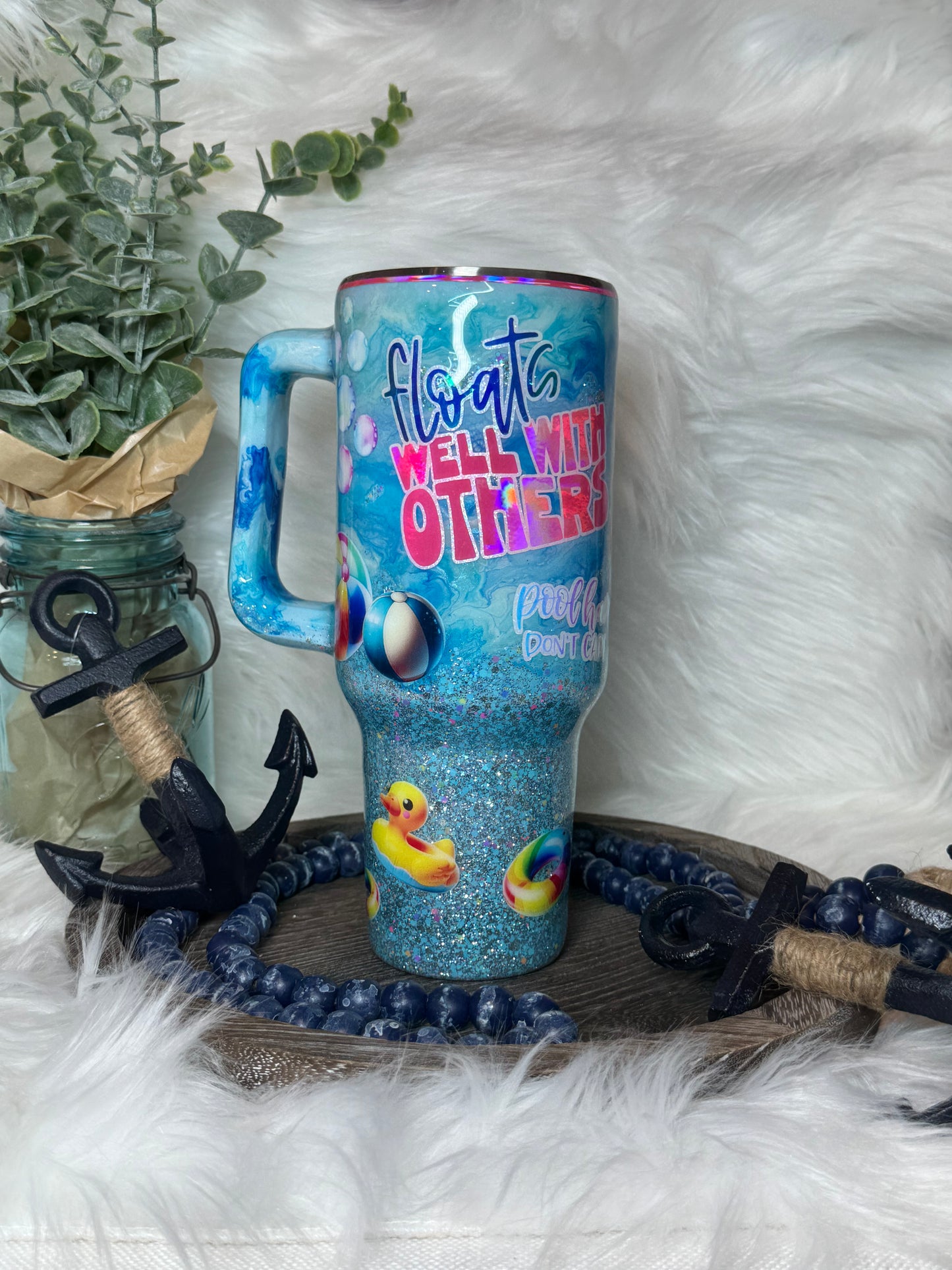 40 oz Pool Fun ink and glitter swirl