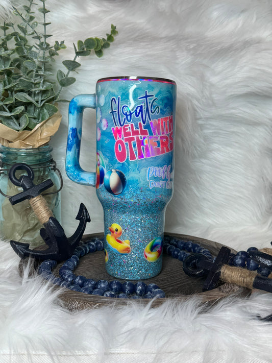 40 oz Pool Fun ink and glitter swirl