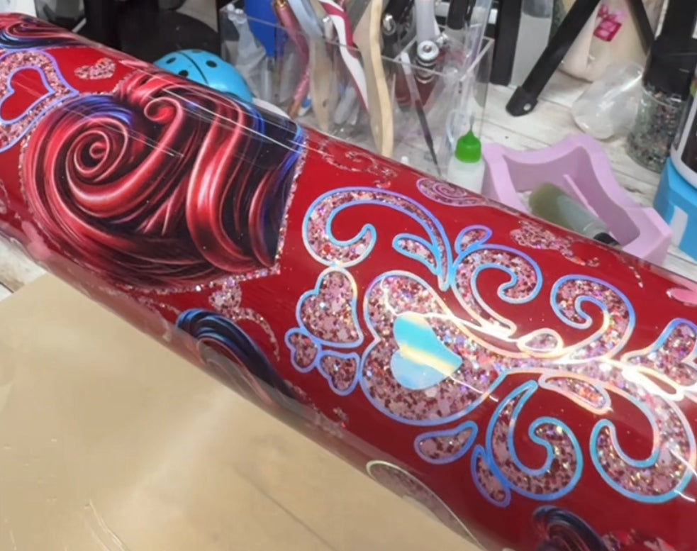 32 oz tipsy glitter peekaboo Hearts and filigree