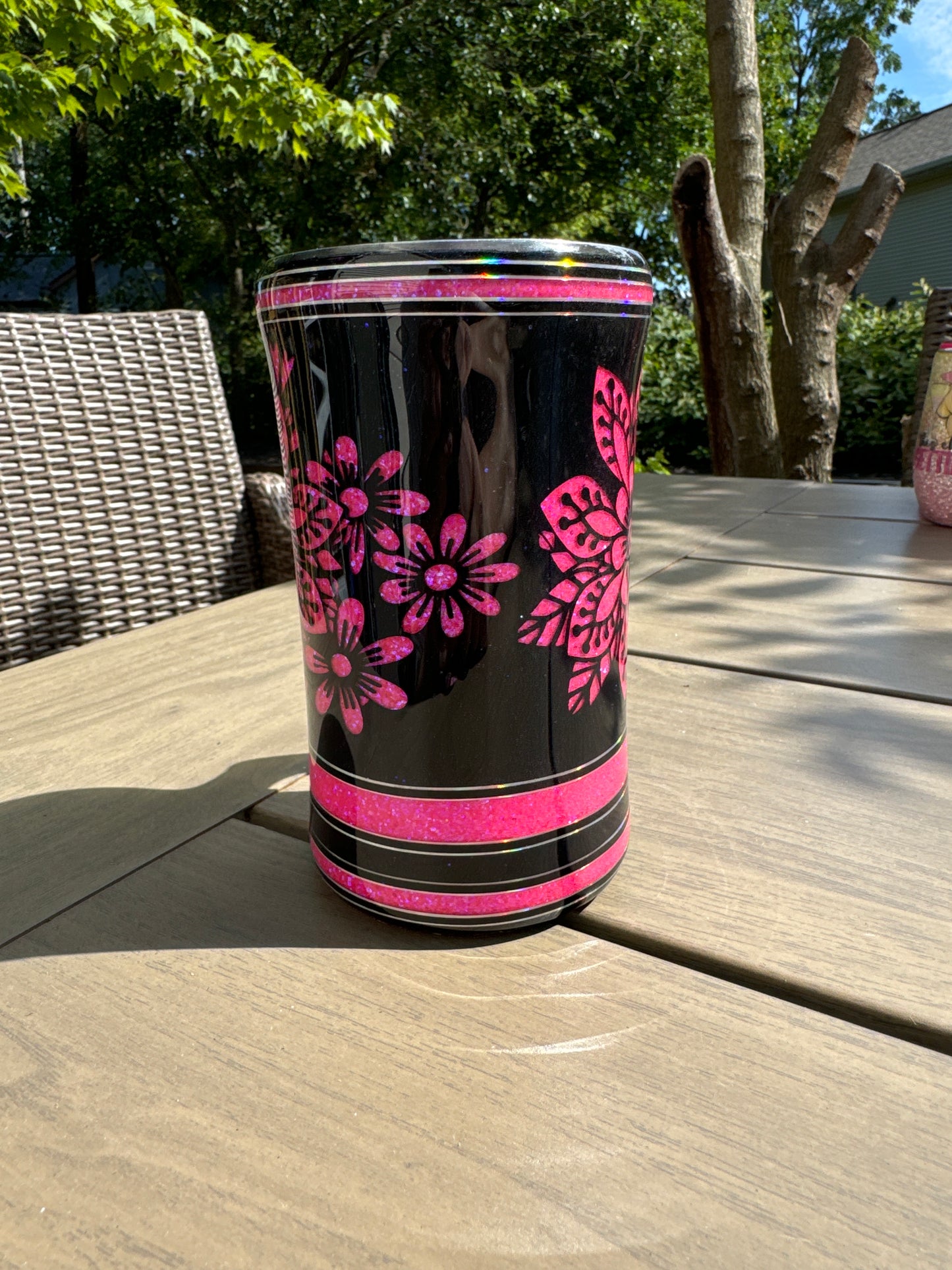 20 oz handled Mug, pink glitter mandala floral peekaboo