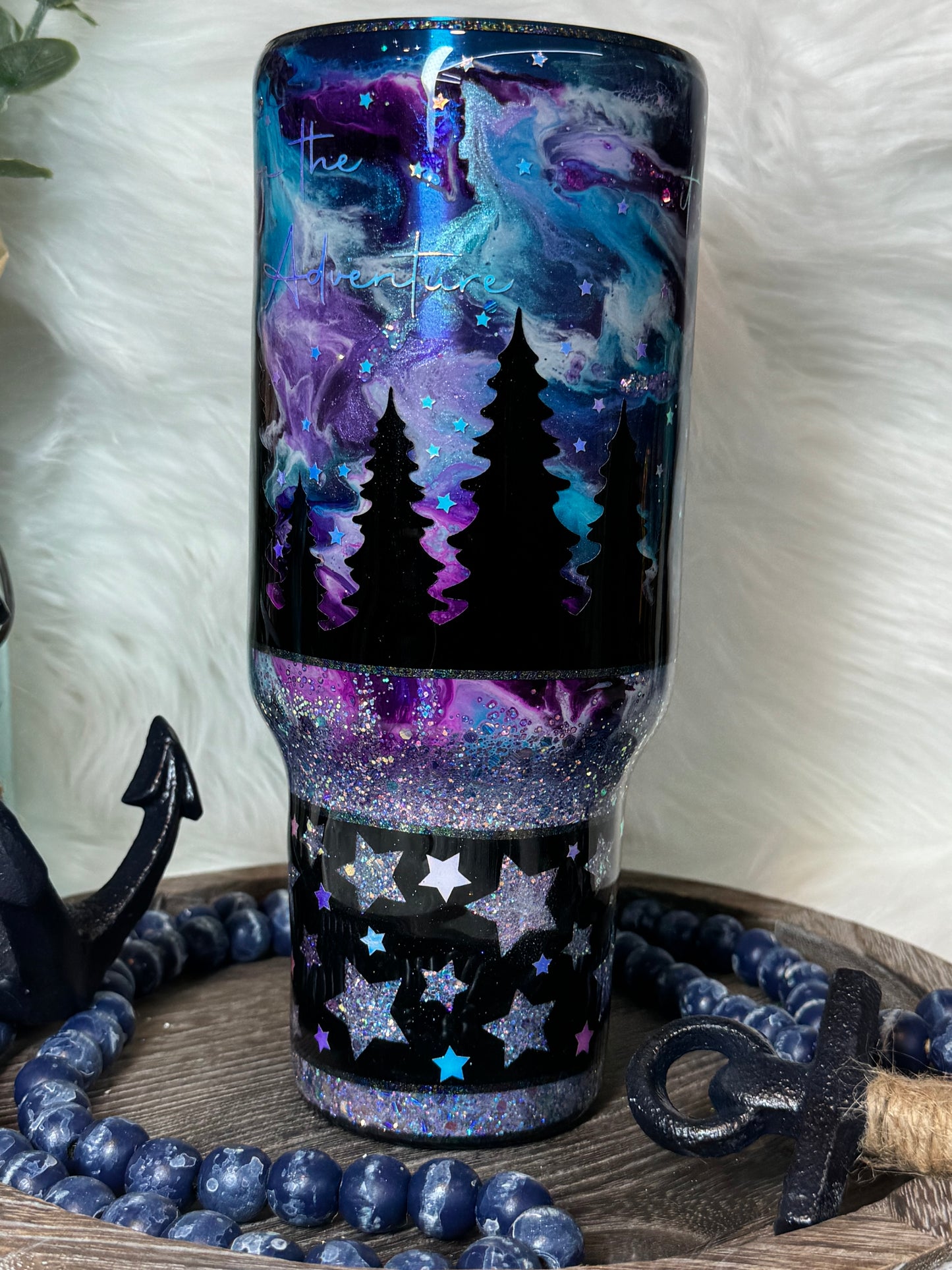 40 oz Northern Lights w/ peekaboo and glow stars/words