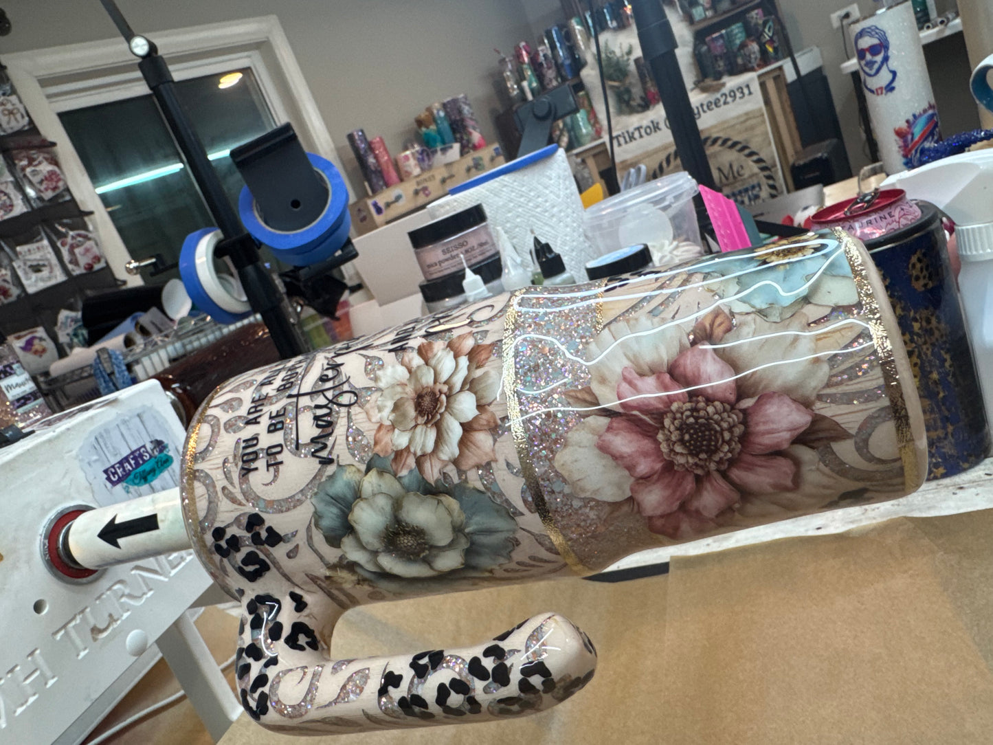 30 oz Handle grippy decaled tooled leather peekaboo