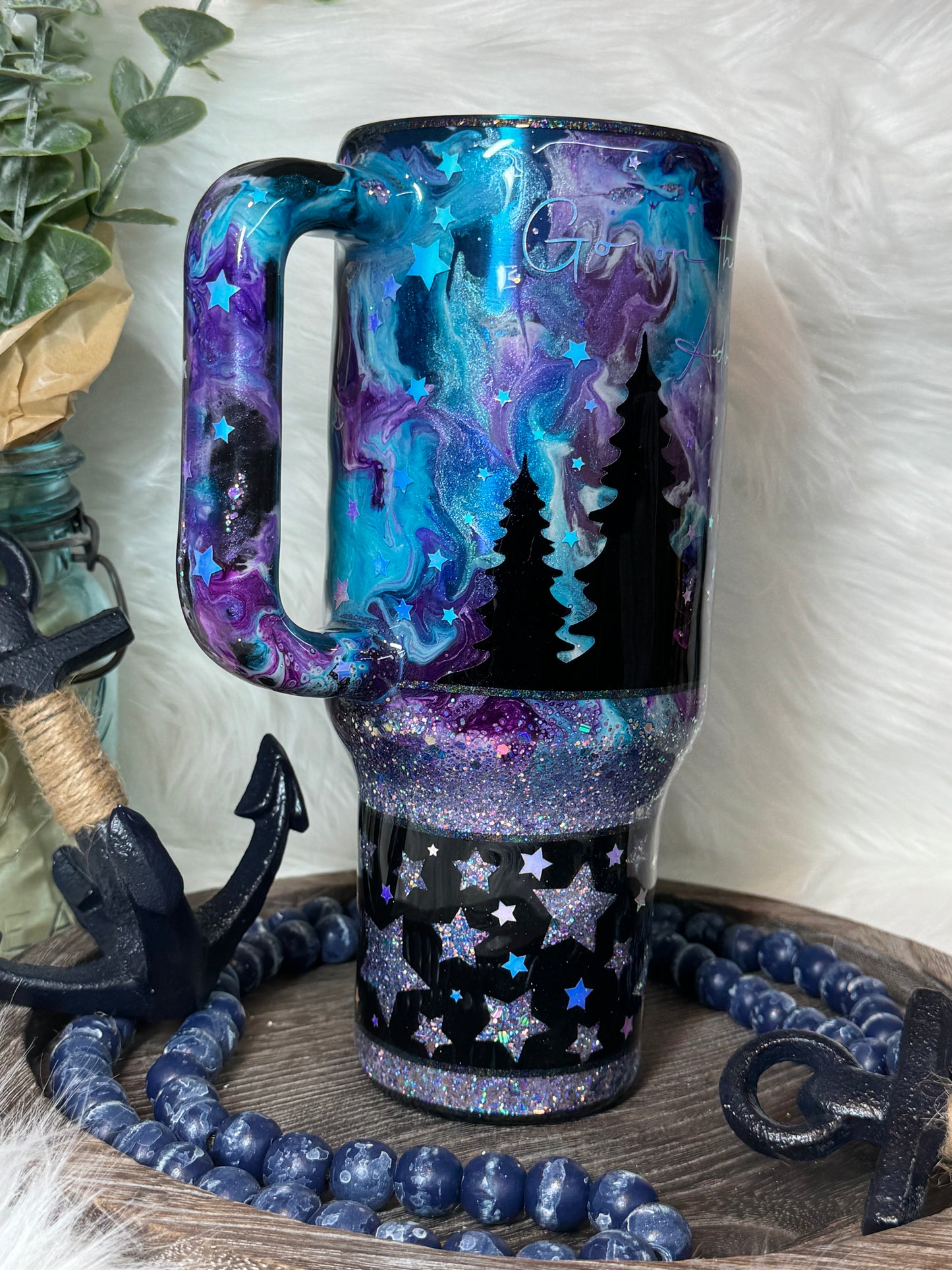 40 oz Northern Lights w/ peekaboo and glow stars/words