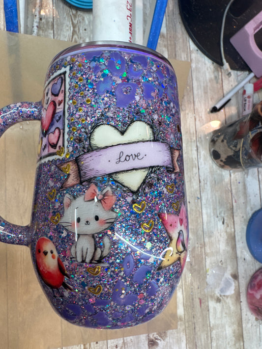 16 oz  pink purple blue love coffee cup